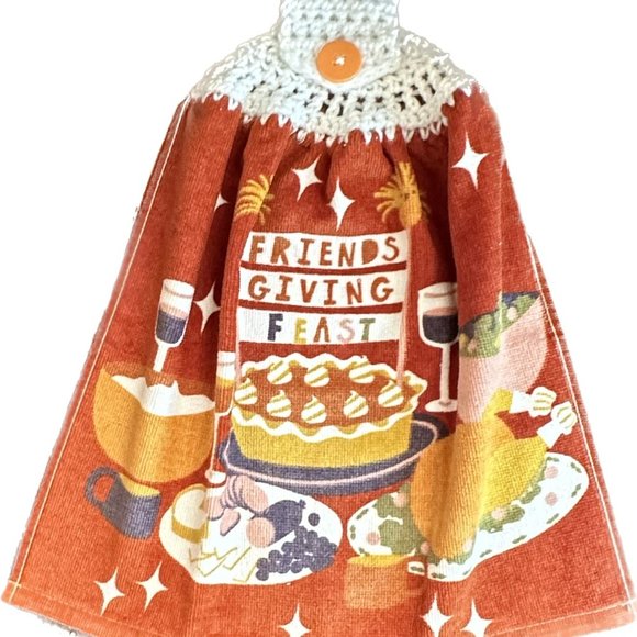 Kitchen Towel With Crochet Top/ Friends Giving Feast - Picture 1 of 2